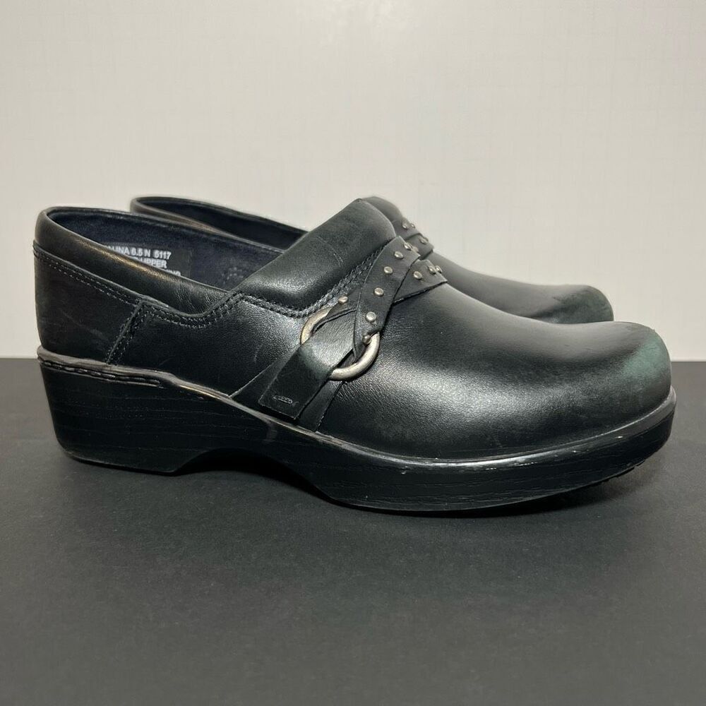 Womens ABEO Bio System Fauna Black Leather Slip On Clogs / Size 6.5 Narrow